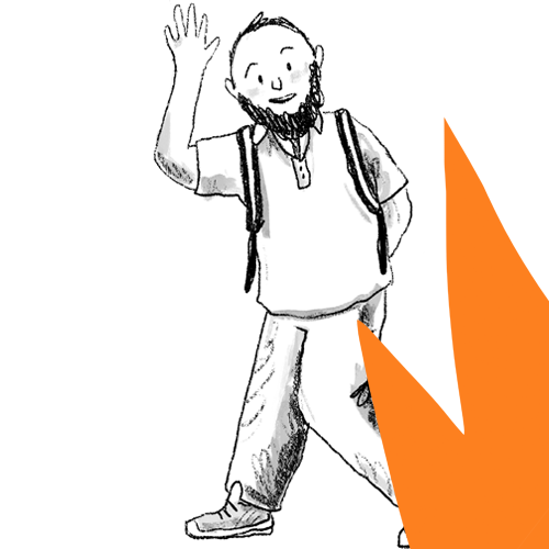 illustration of bearded man waving and smiling